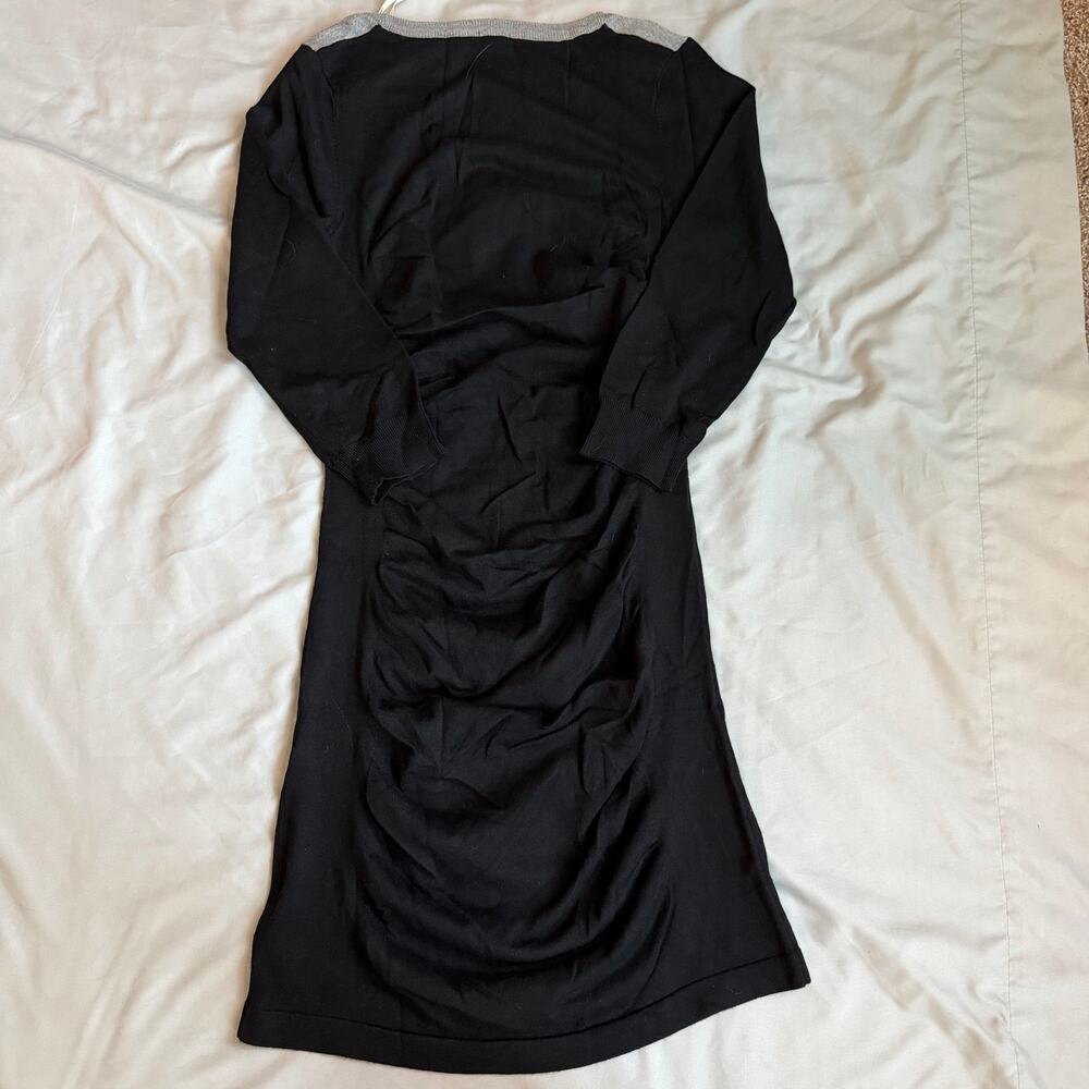 Guess Ruched Bodycon Colorblock Black Gray Long Sleeve Sweater Dress NWT Large - Picture 3 of 9